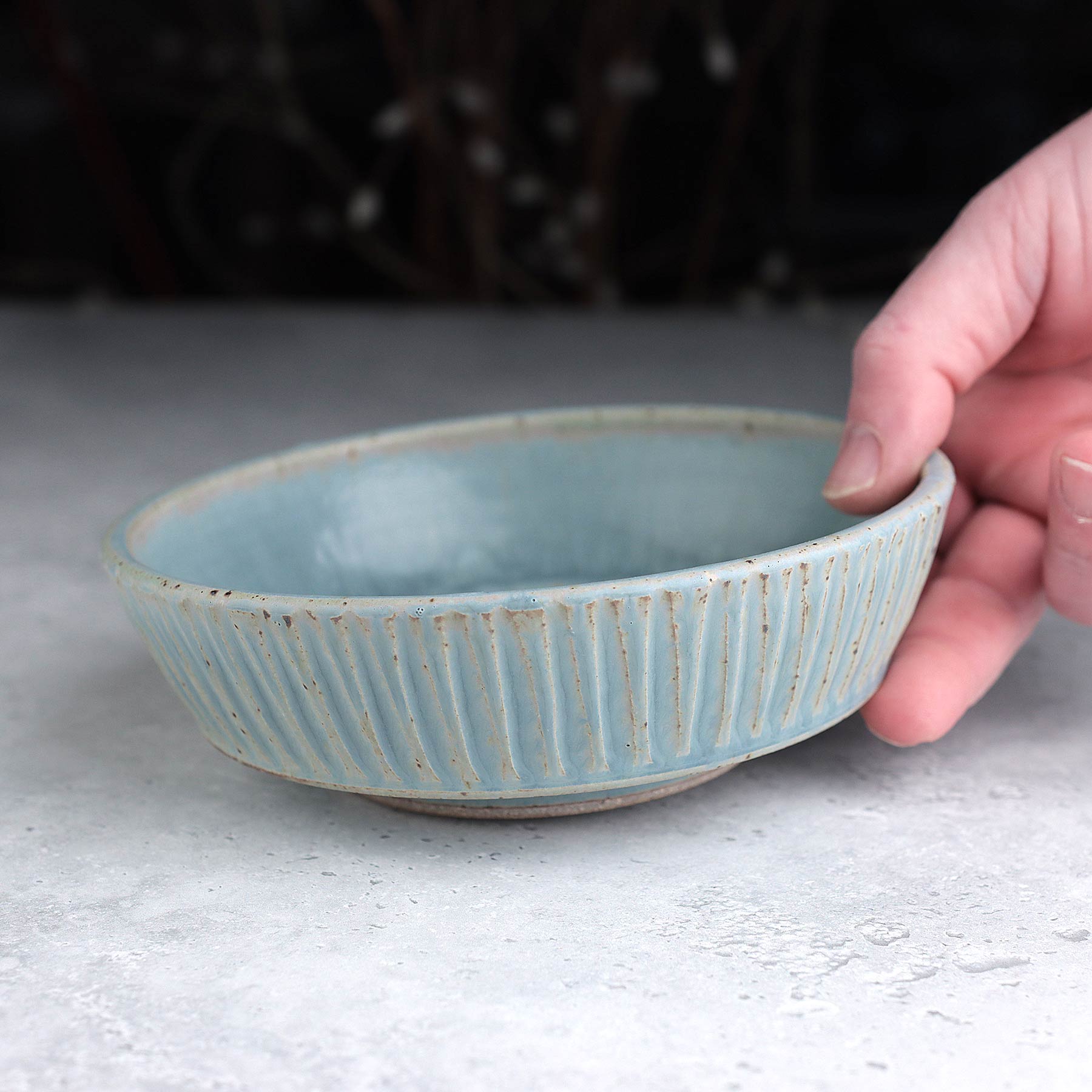 Small Fluted Serving Bowl in Light Blue Ash