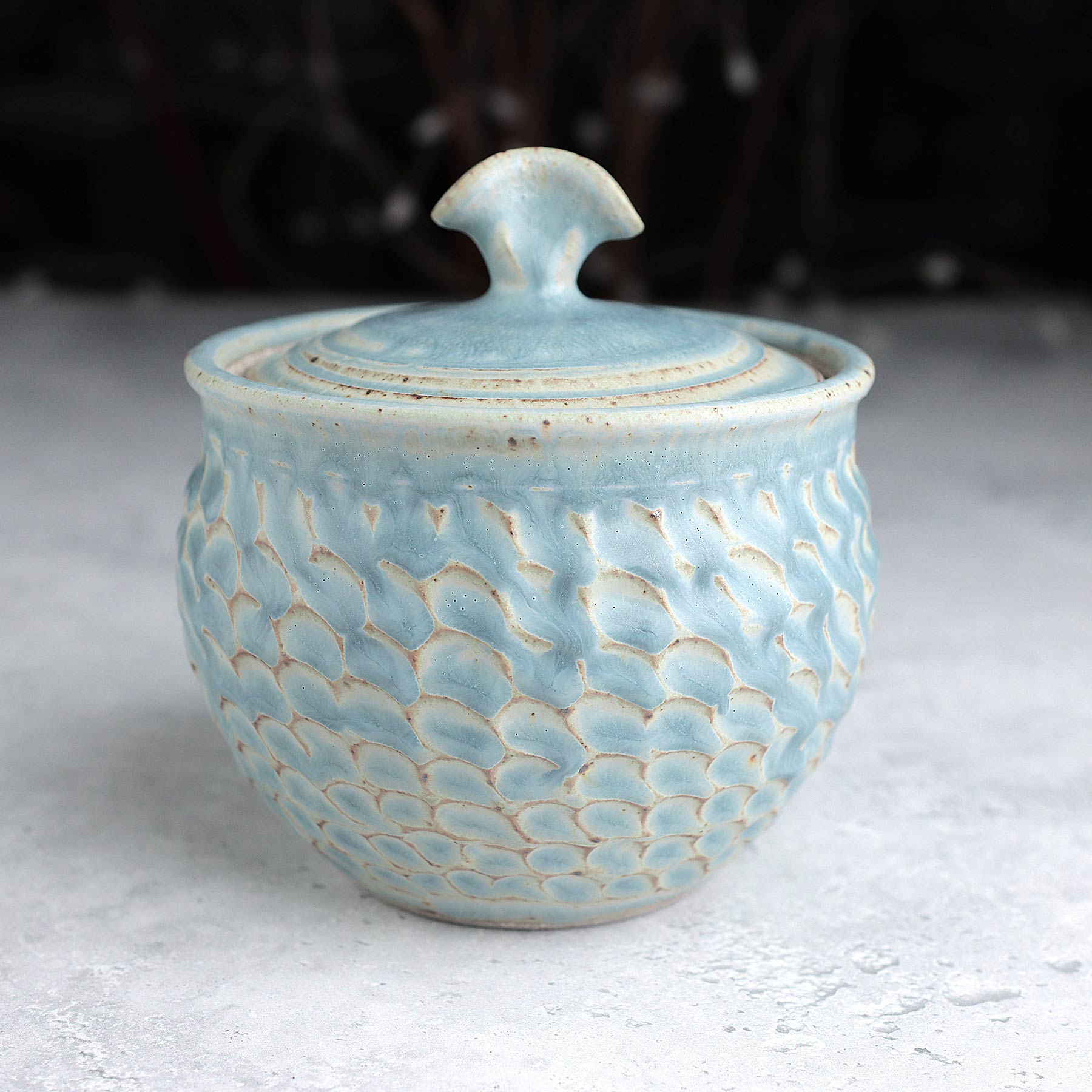 Small Scalloped Jar in Light Blue Ash