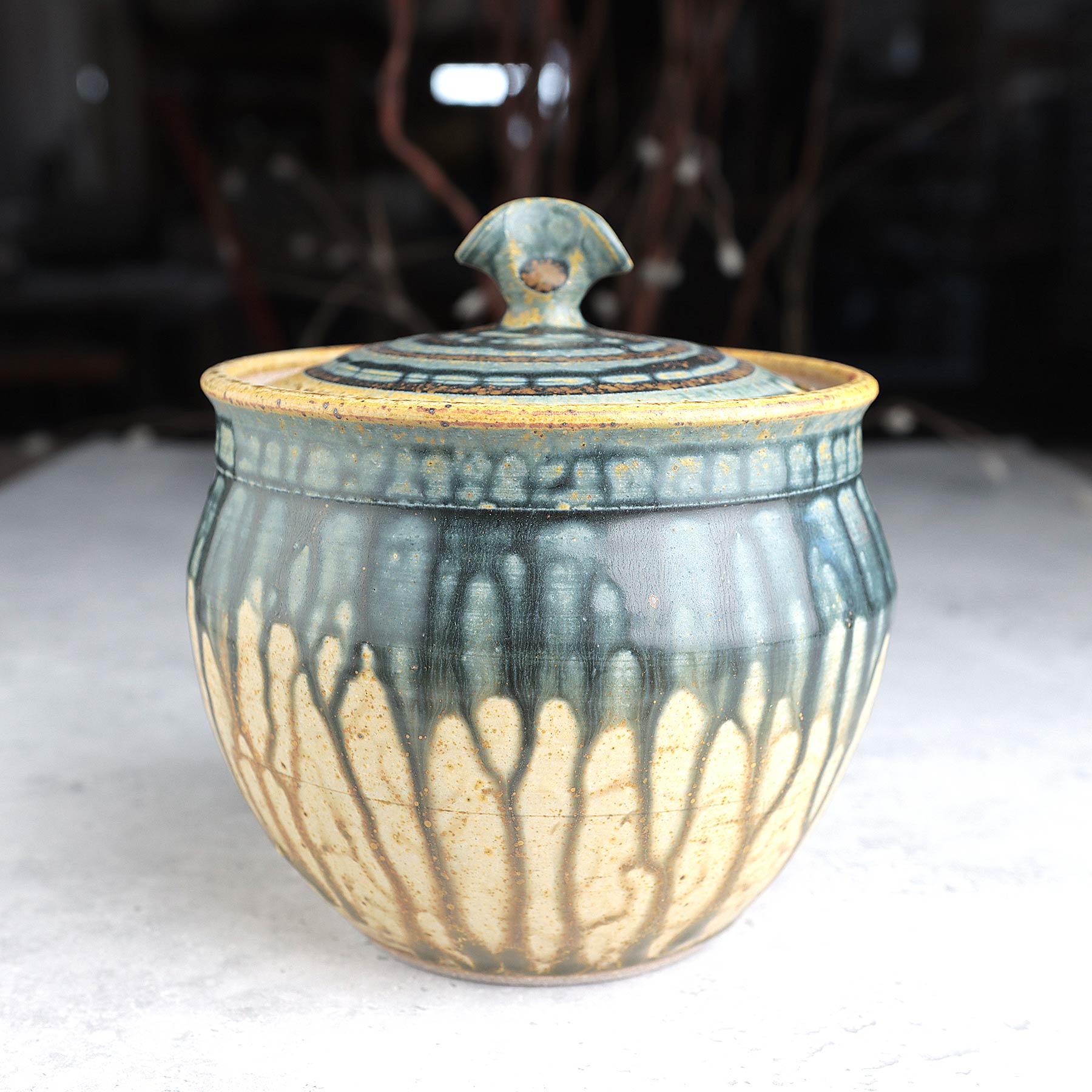 Medium Lidded Jar in Yellow Blue Ash