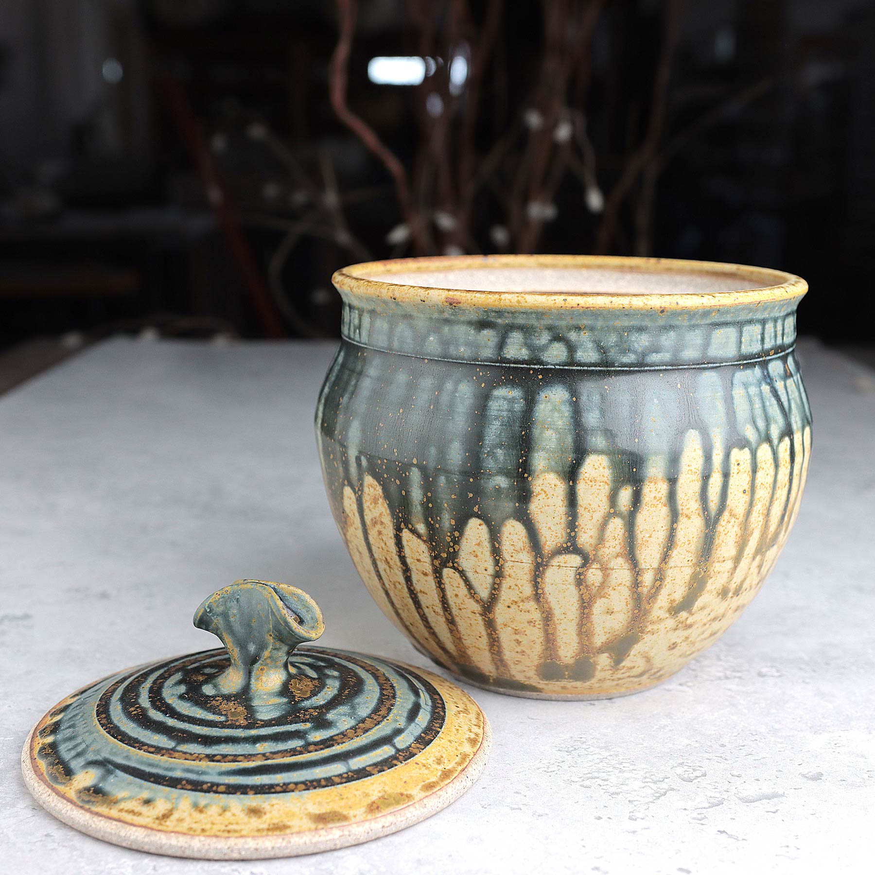 Medium Lidded Jar in Yellow Blue Ash