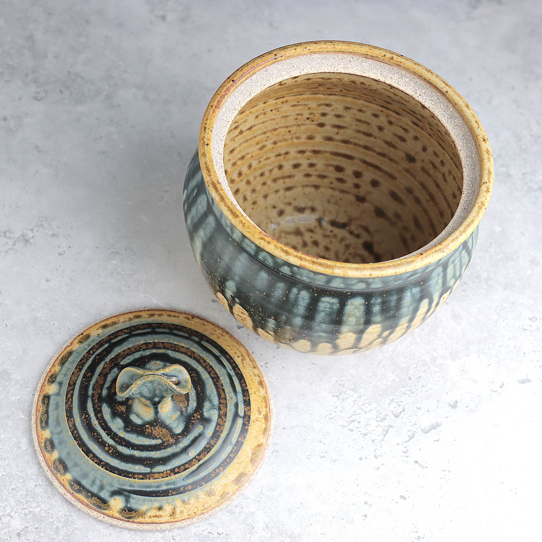 Medium Lidded Jar in Yellow Blue Ash