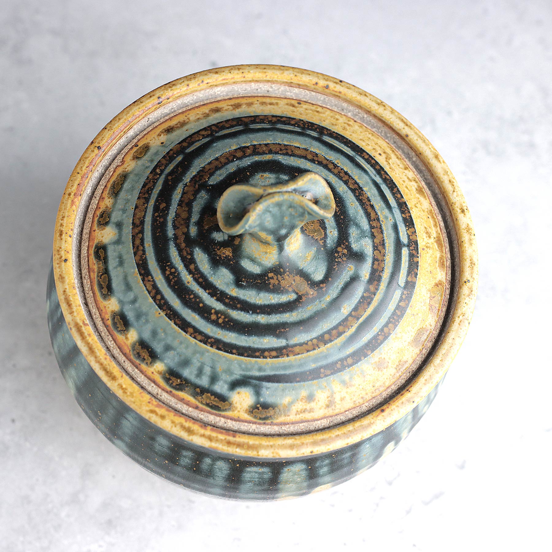 Medium Lidded Jar in Yellow Blue Ash