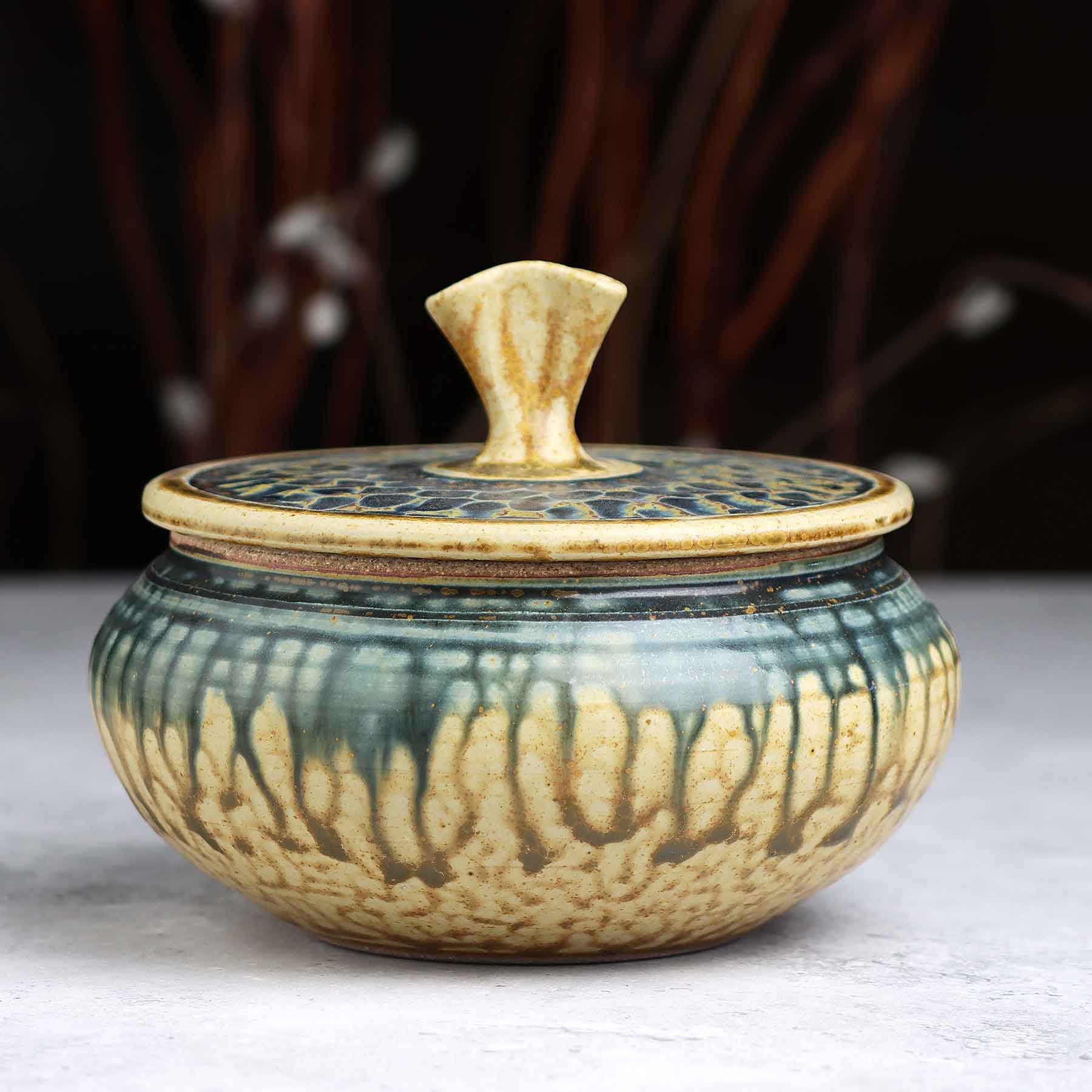 Textured Lidded Jar in Yellow Blue Ash