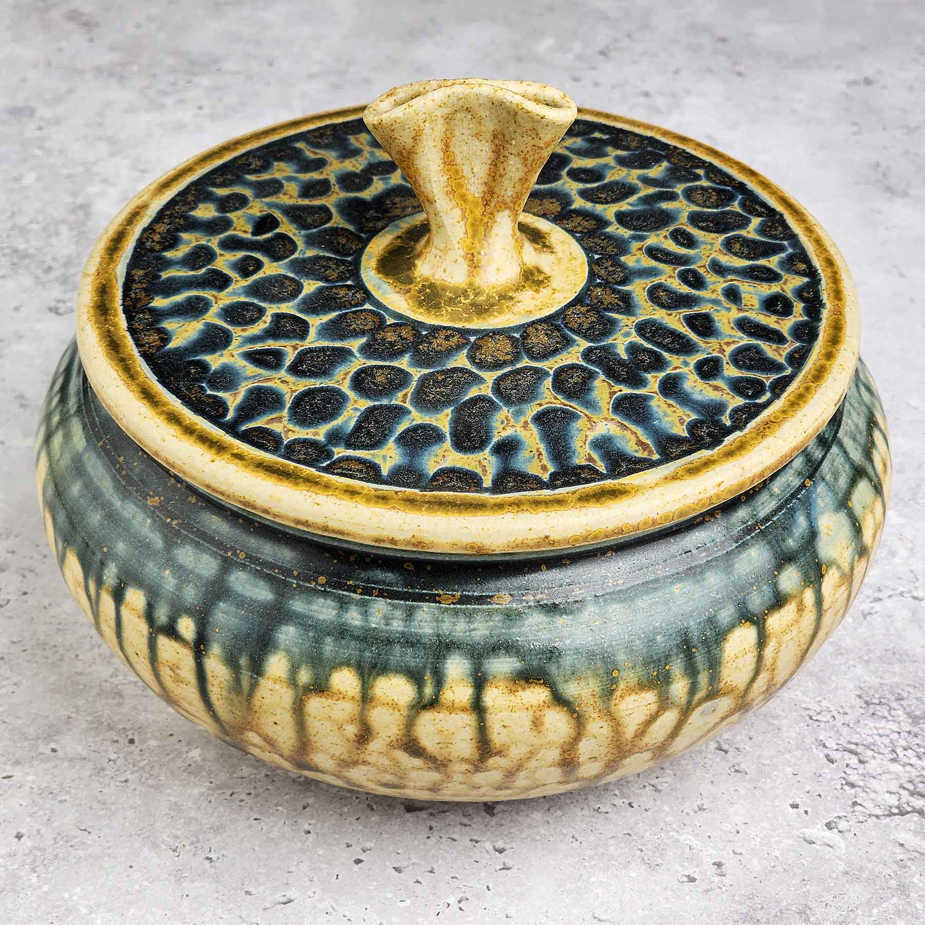 Textured Lidded Jar in Yellow Blue Ash