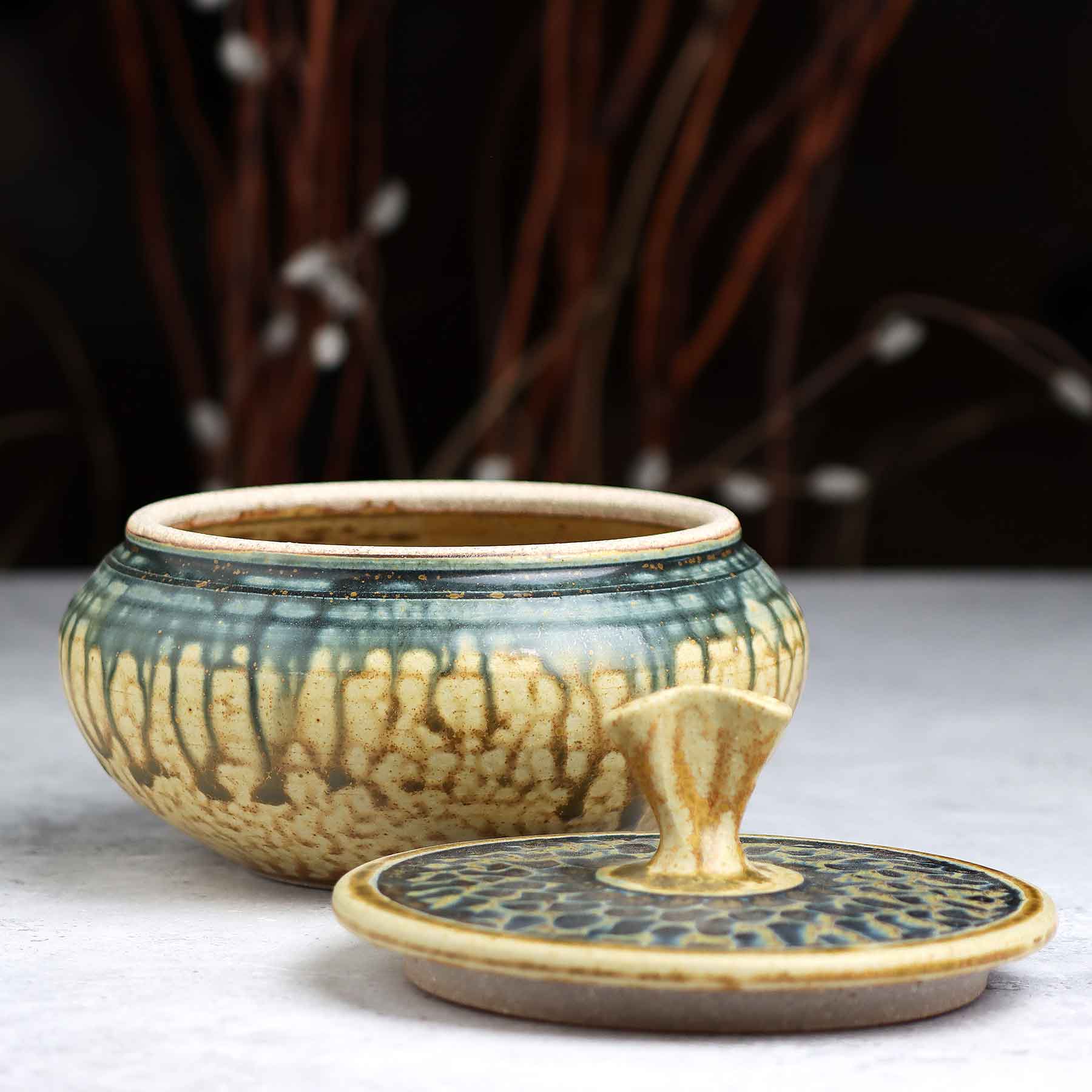 Textured Lidded Jar in Yellow Blue Ash