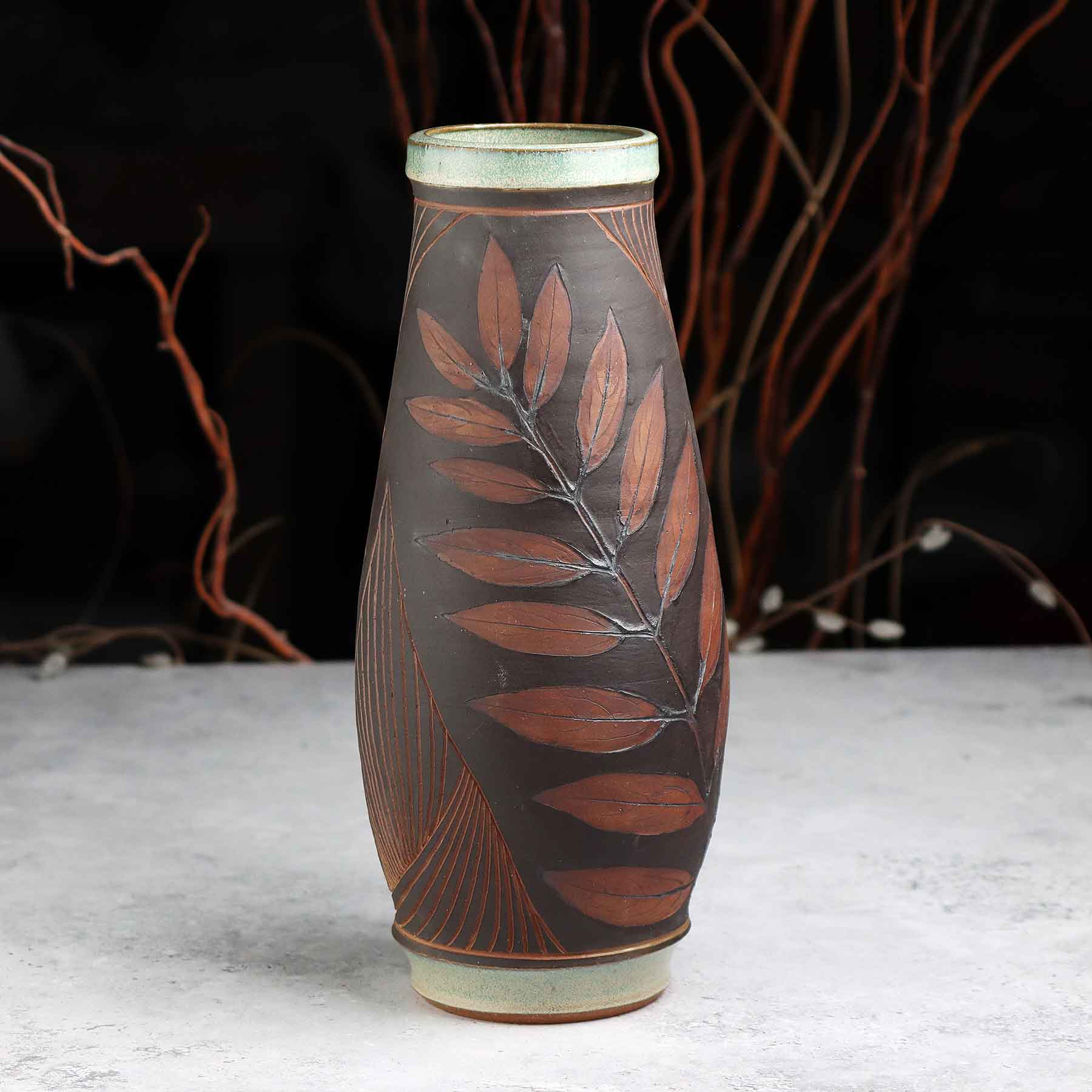 Iron Wash Botanical Relief Vase