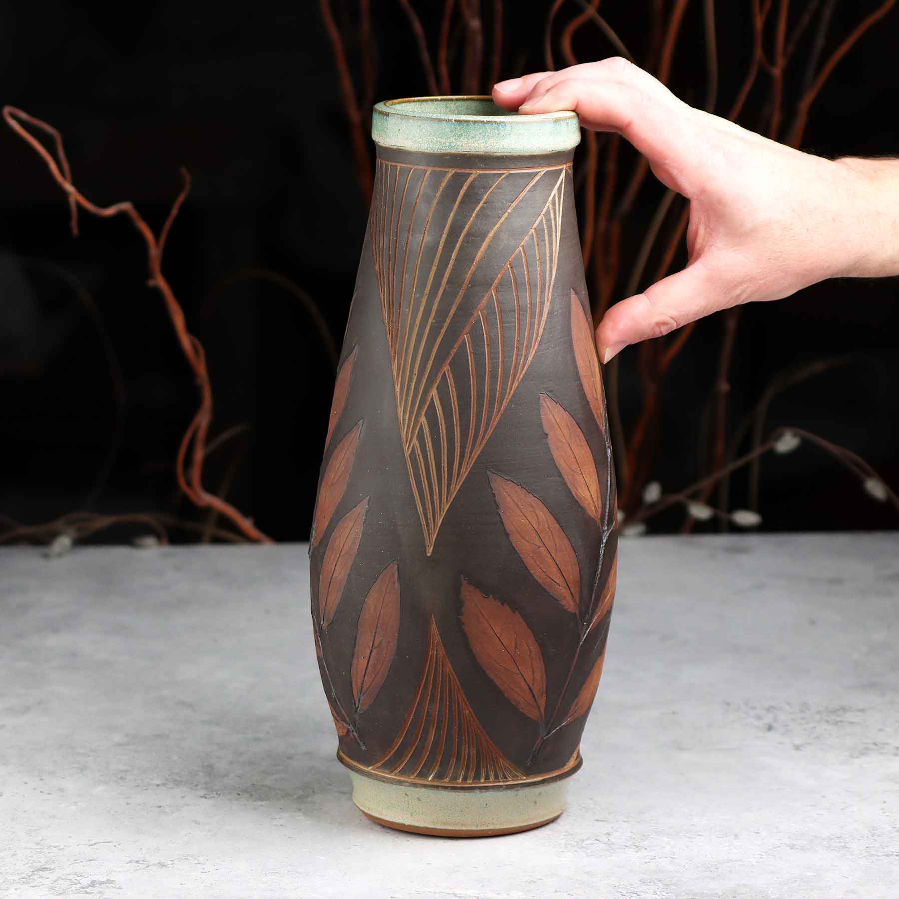 Iron Wash Botanical Relief Vase