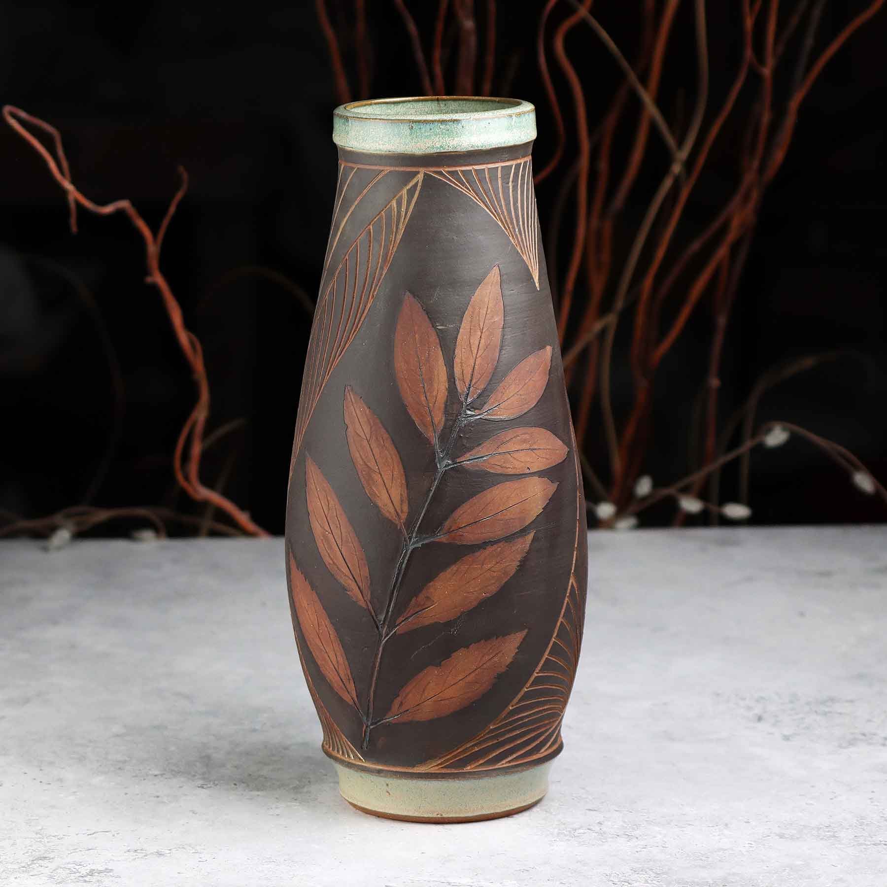 Iron Wash Botanical Relief Vase