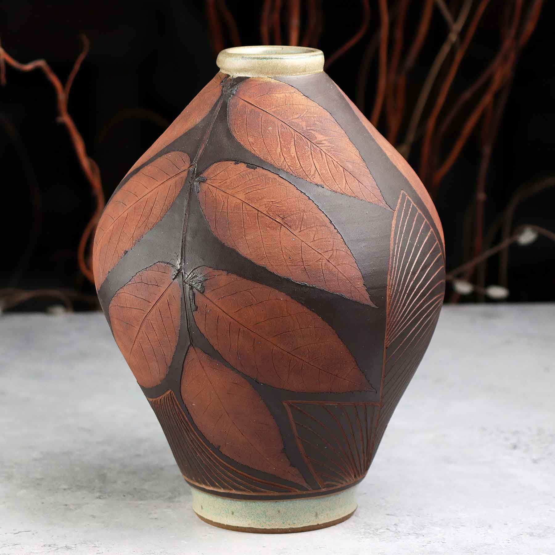 Iron Wash Botanical Relief Vase