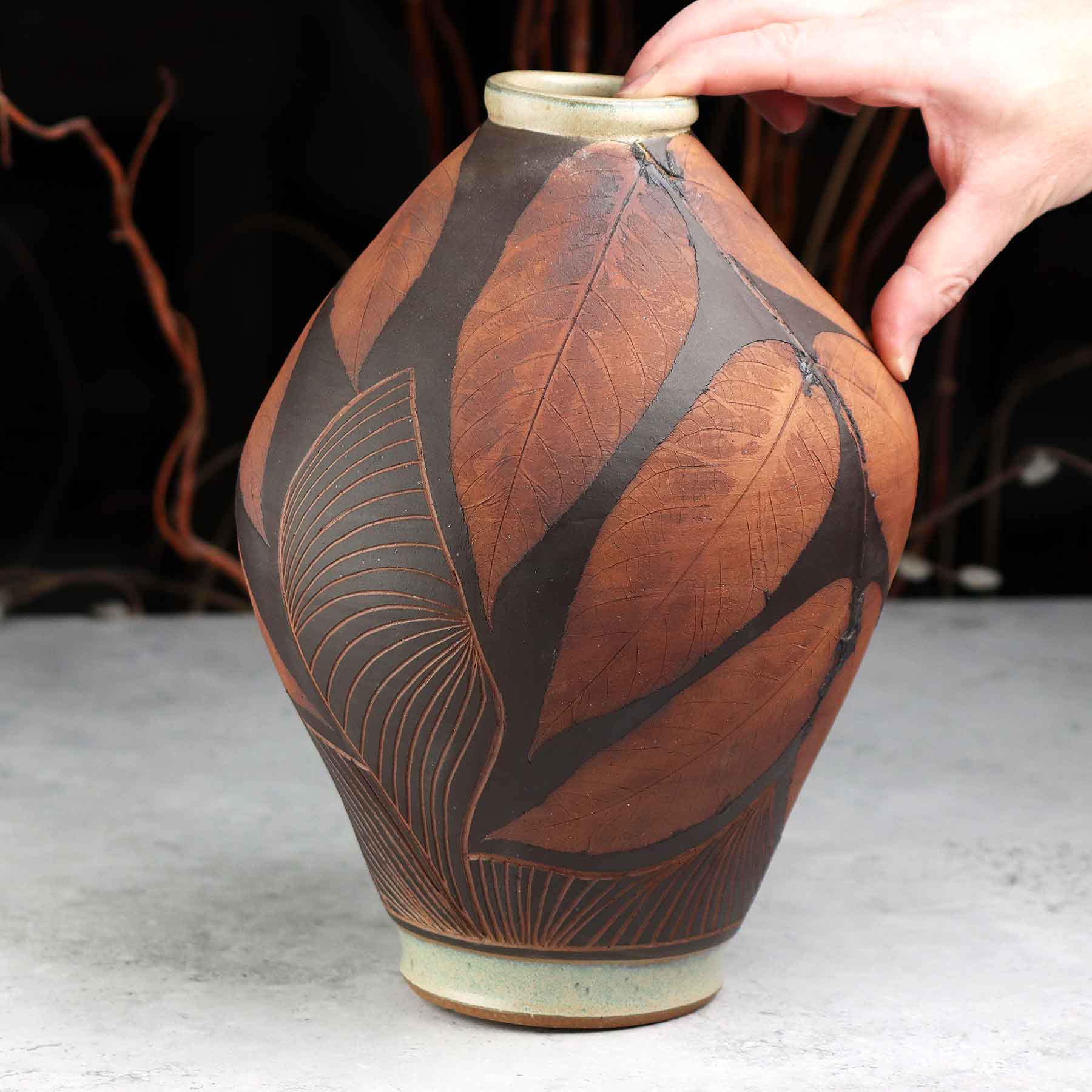 Iron Wash Botanical Relief Vase