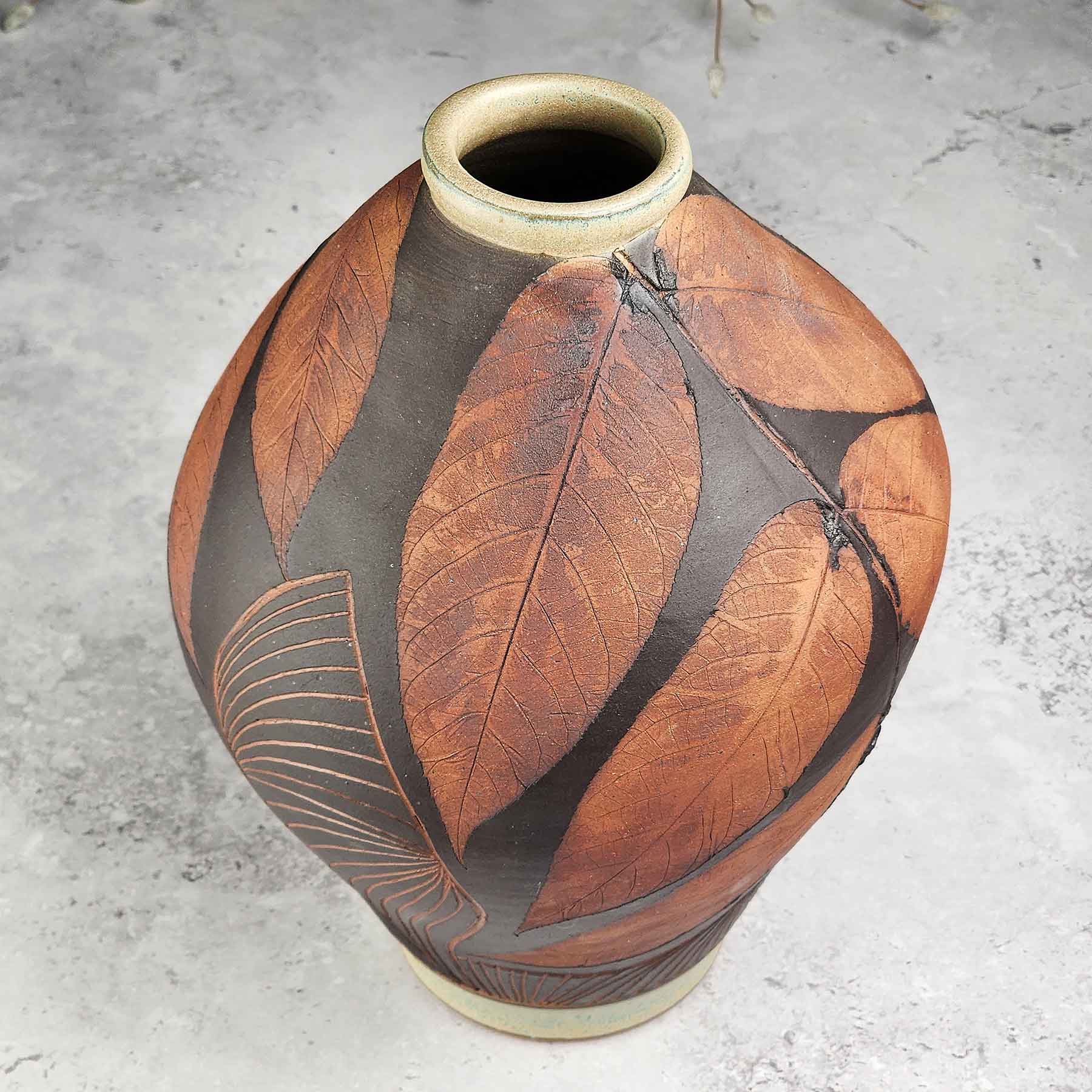 Iron Wash Botanical Relief Vase