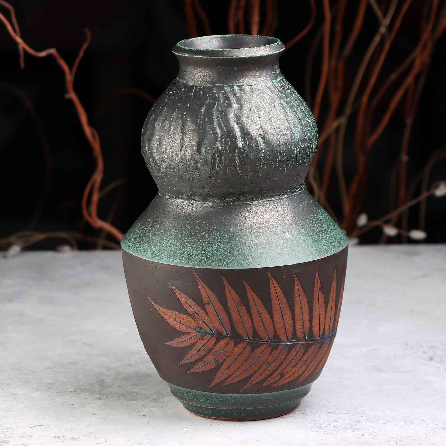 Iron Wash Botanical Relief Vase