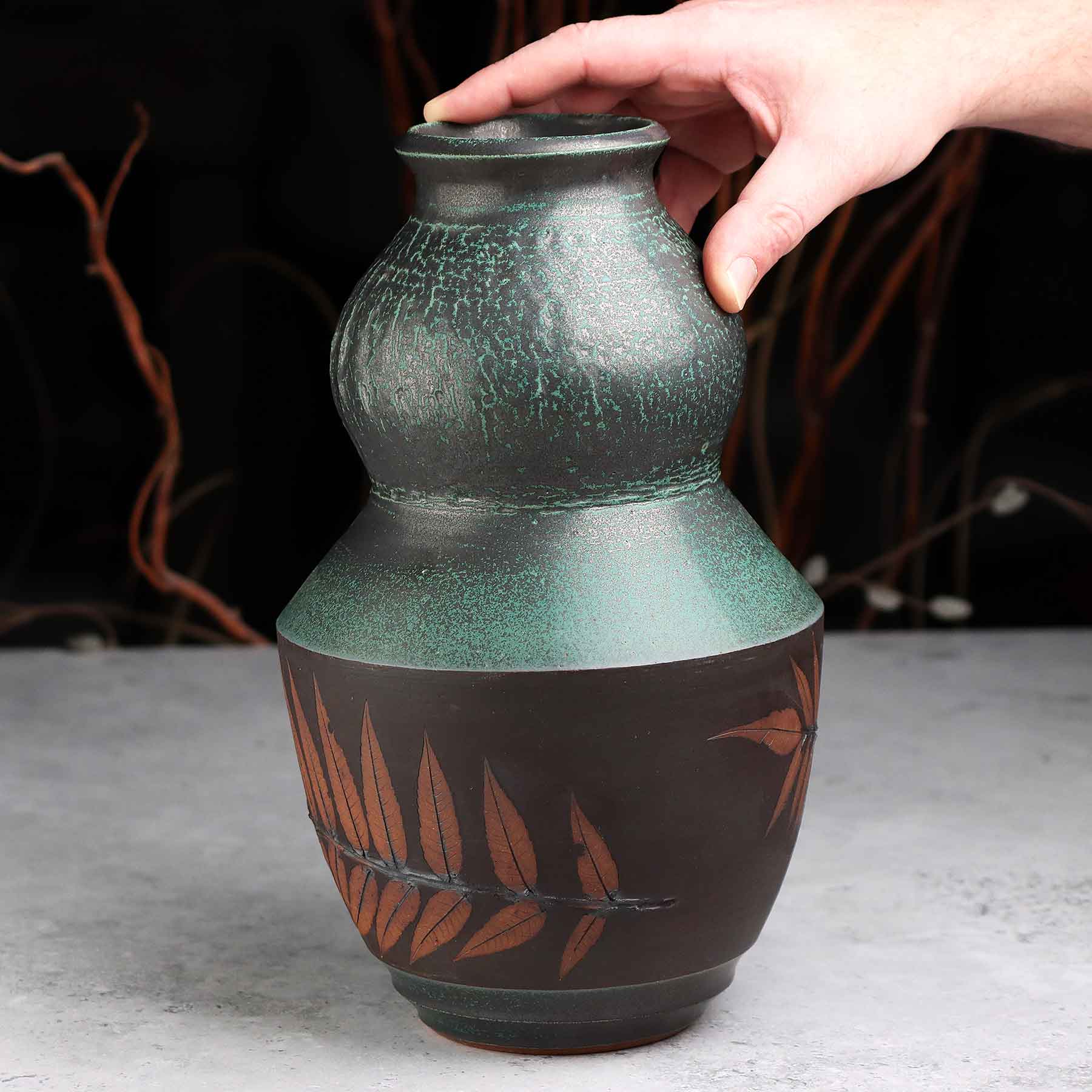 Iron Wash Botanical Relief Vase