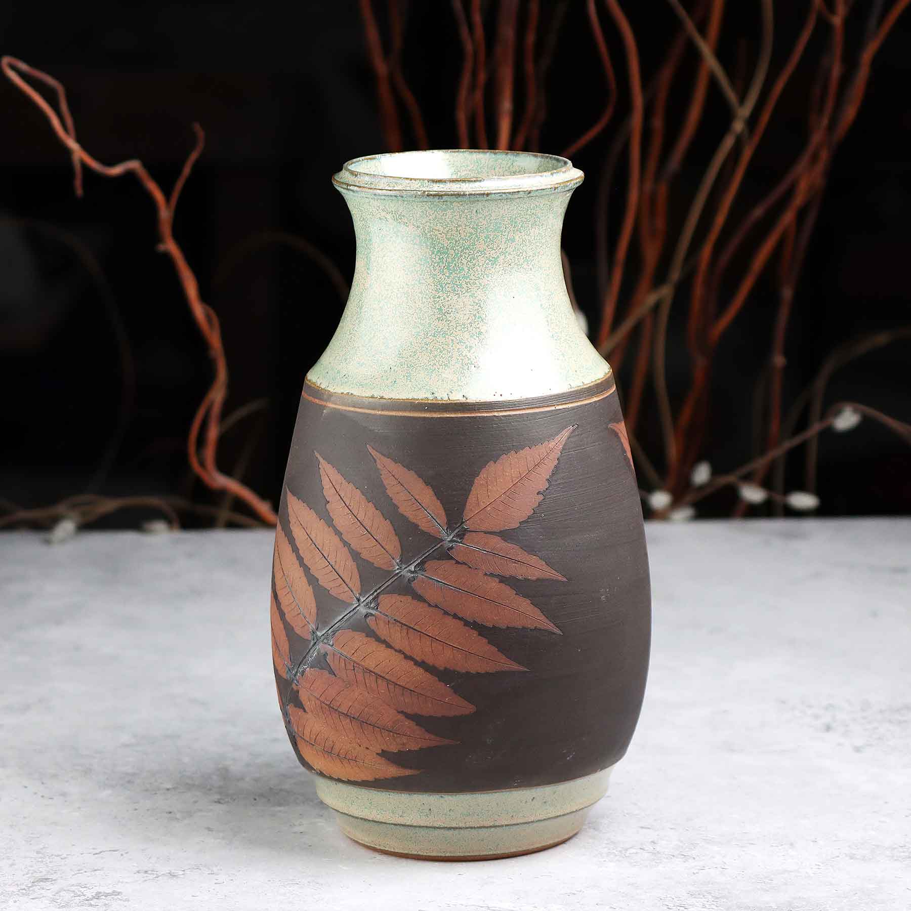 Iron Wash Botanical Relief Vase