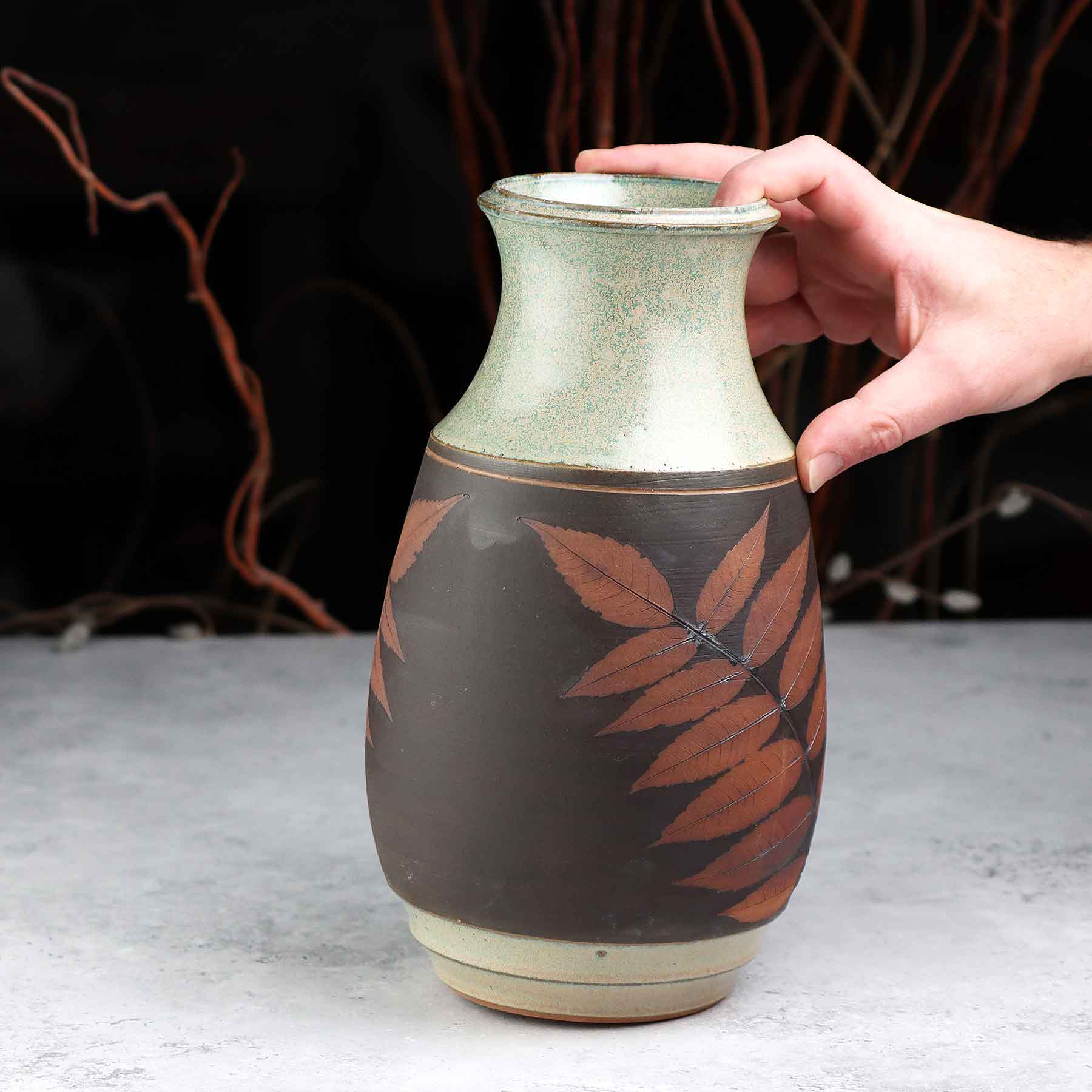 Iron Wash Botanical Relief Vase