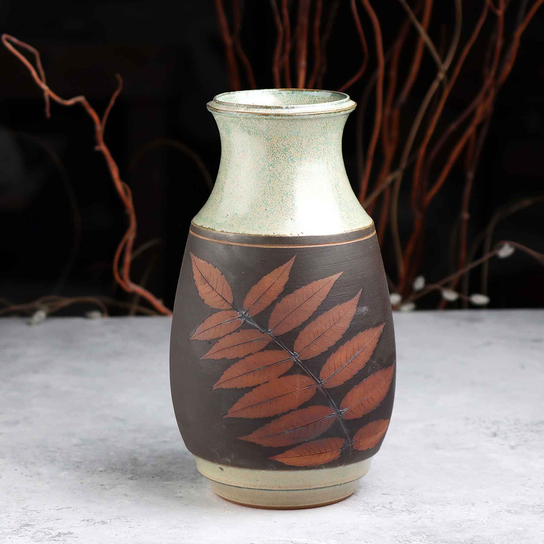 Iron Wash Botanical Relief Vase