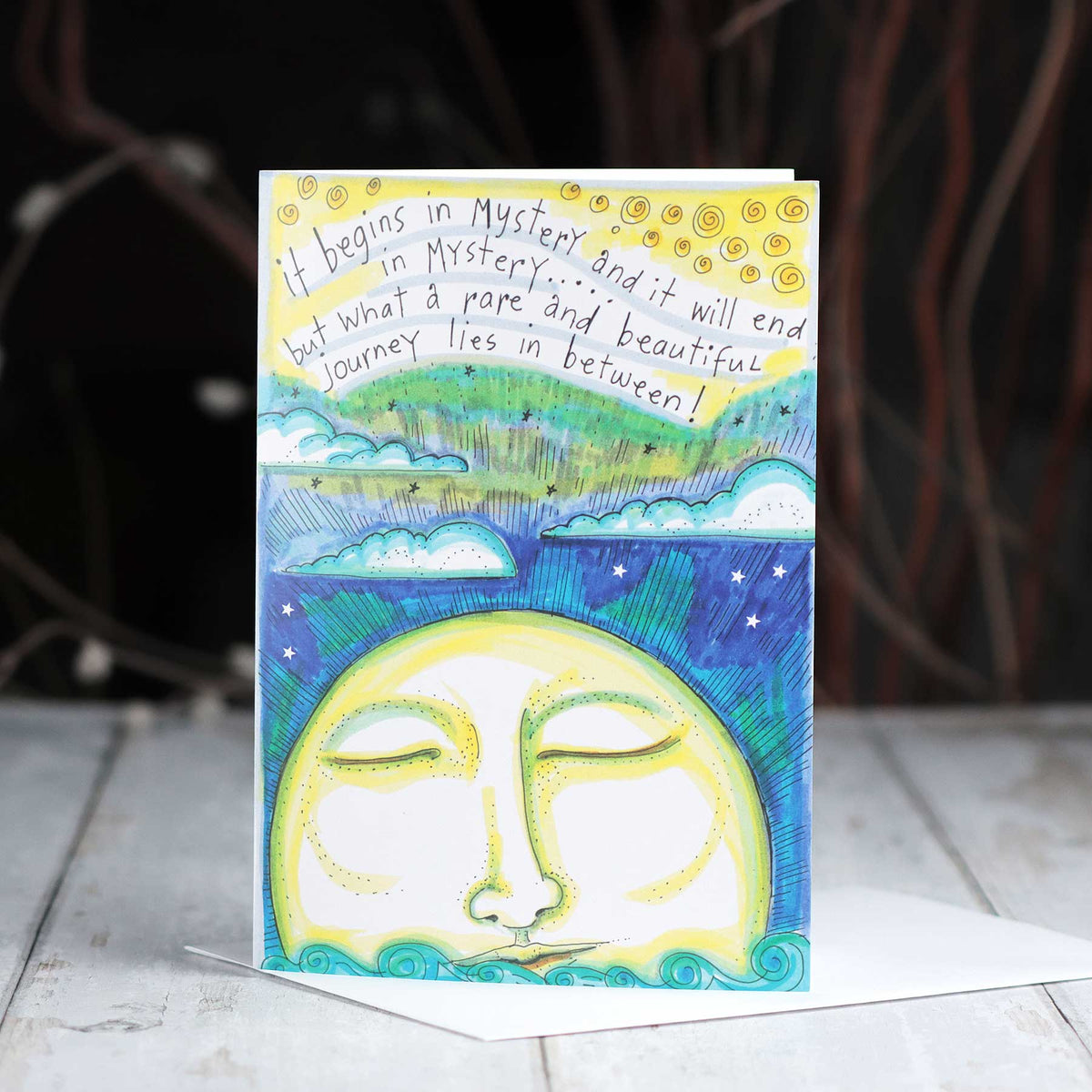 'It Begins in Mystery' Card