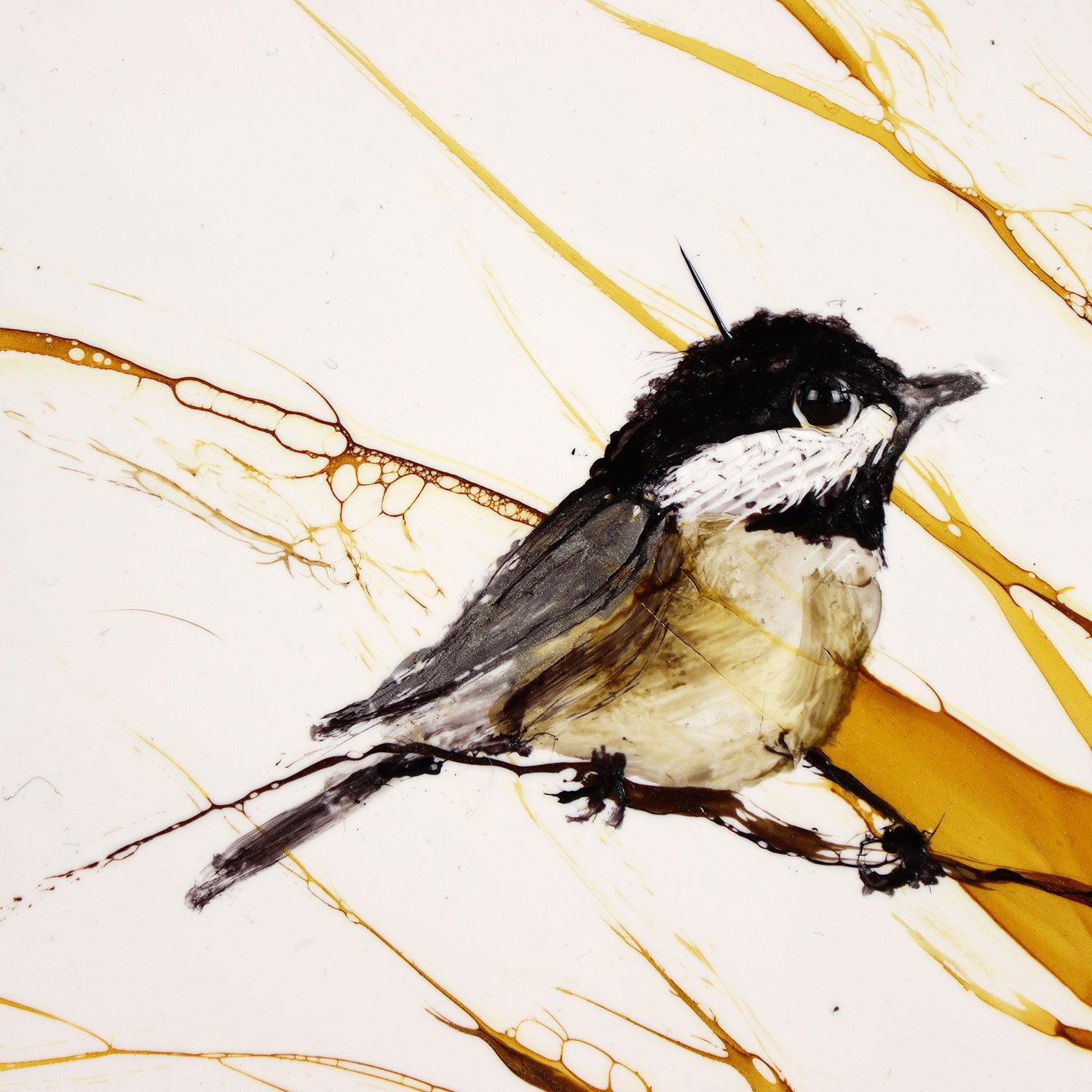 Chickadee Perching on a Sunburst Flower