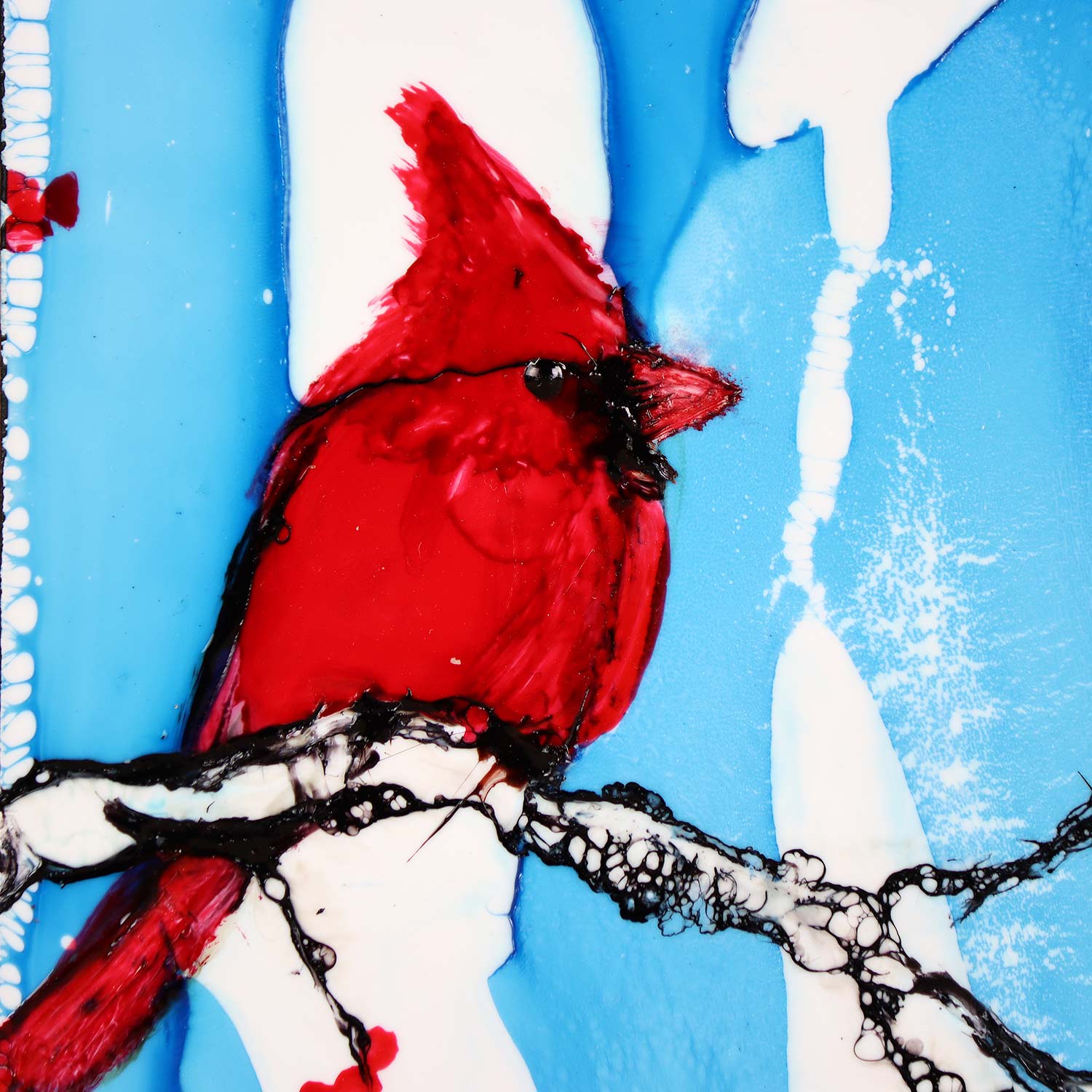 Cardinal and Berries On A Snowy Blue Background