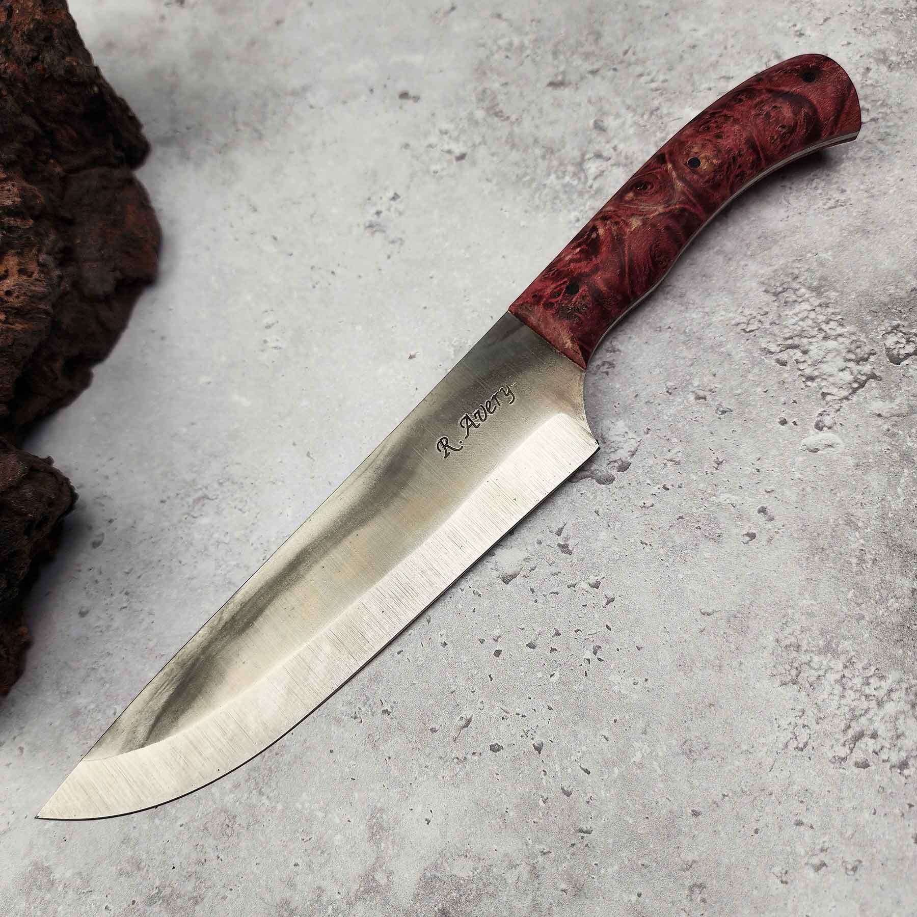 6.5" Chef's Knife, Dyed Red Maple Burl