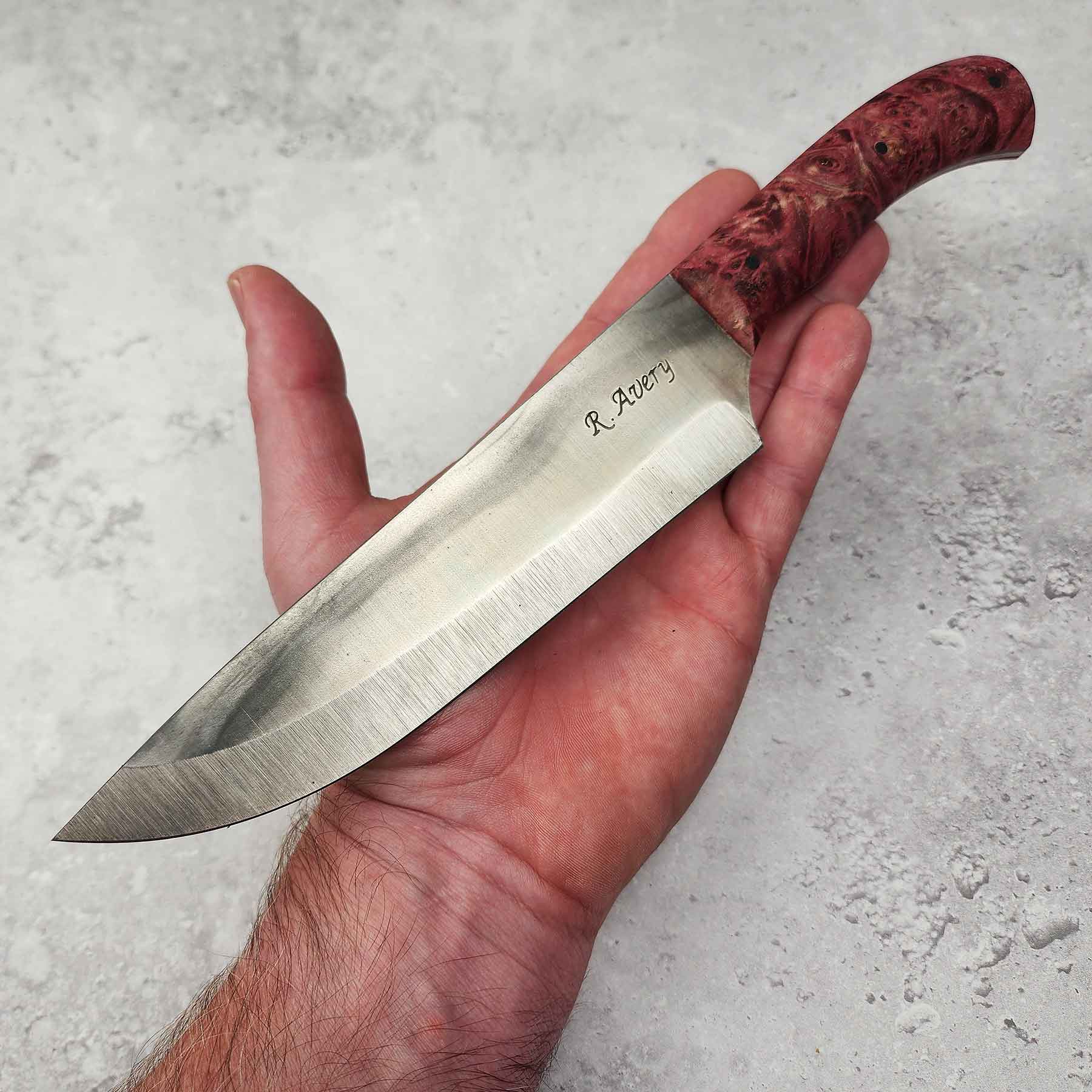 6.5" Chef's Knife, Dyed Red Maple Burl