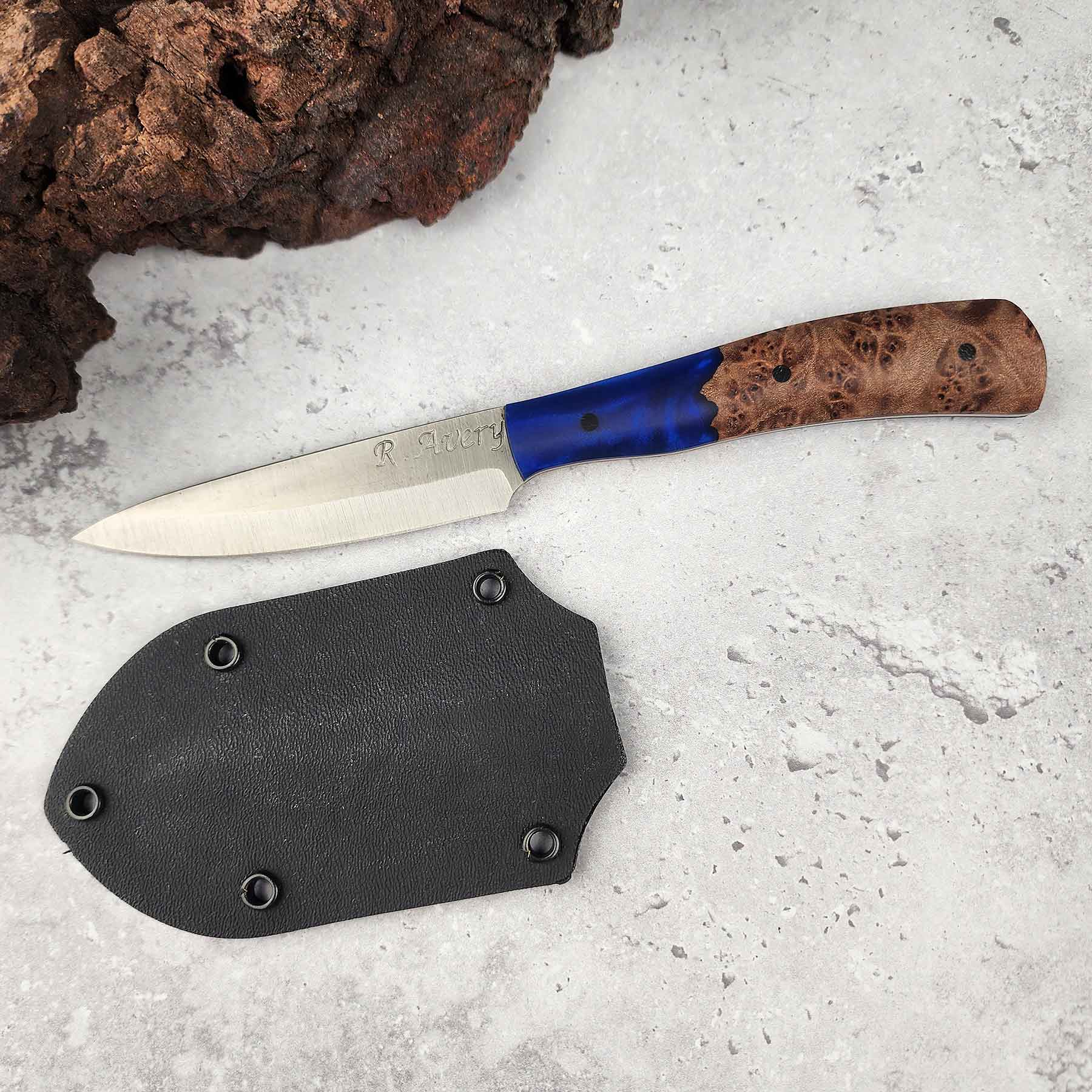 Paring Knife, Blue Resin & Maple Burl