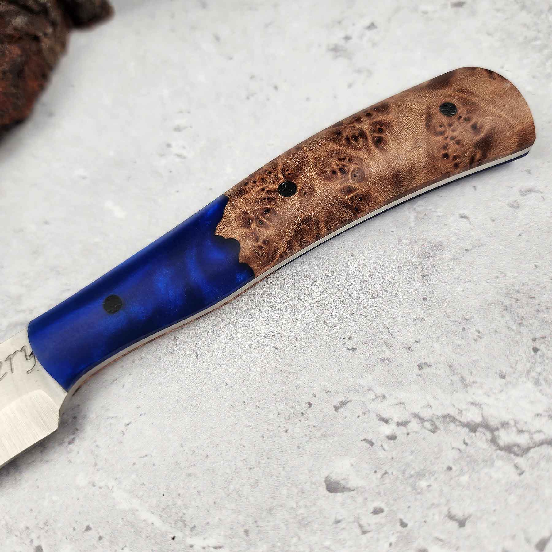 Paring Knife, Blue Resin & Maple Burl