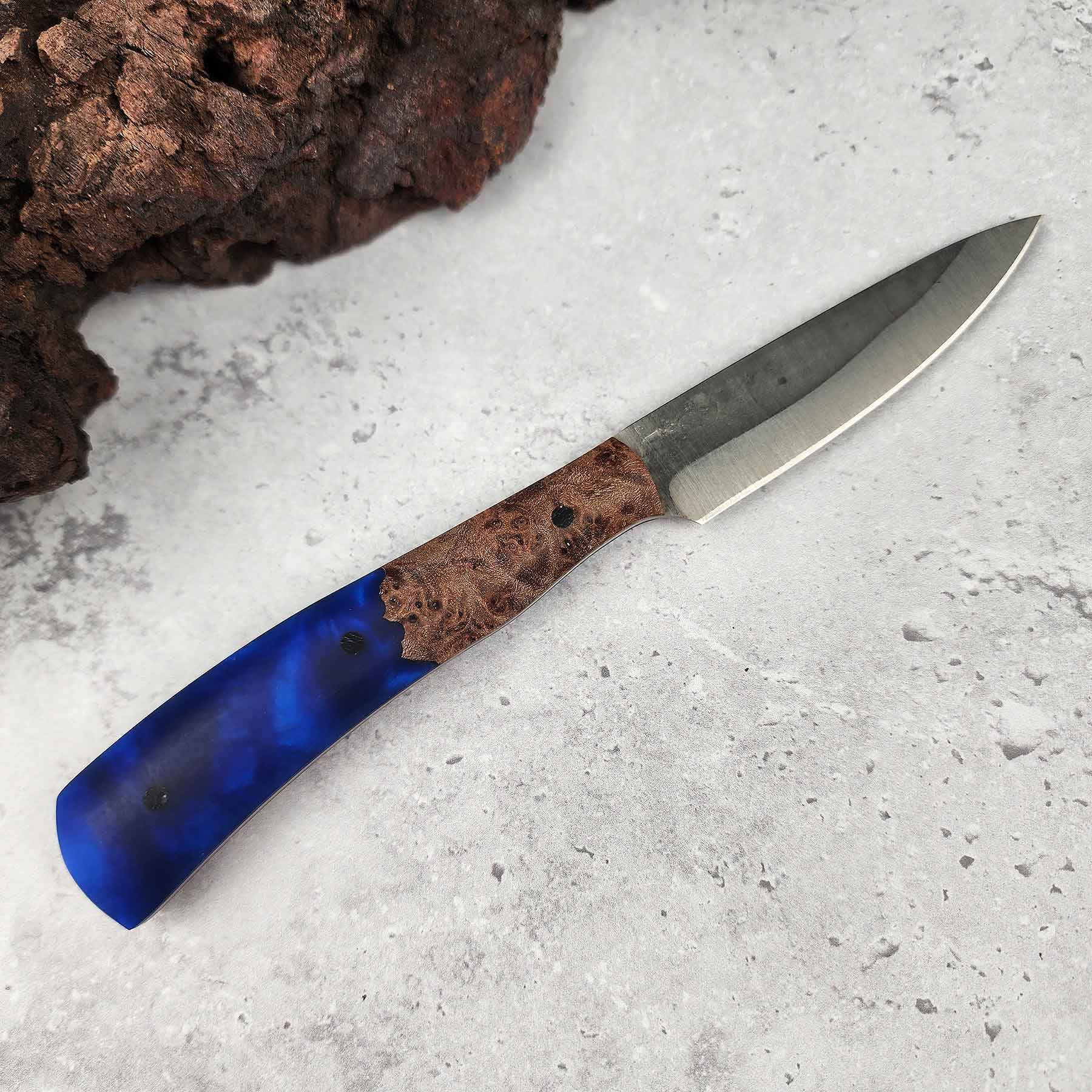 Paring Knife, Blue Resin & Maple Burl