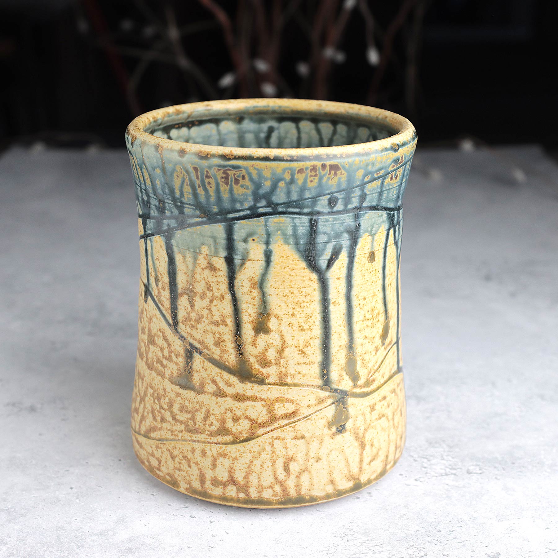 Large Utensil Holder in Yellow Blue Ash