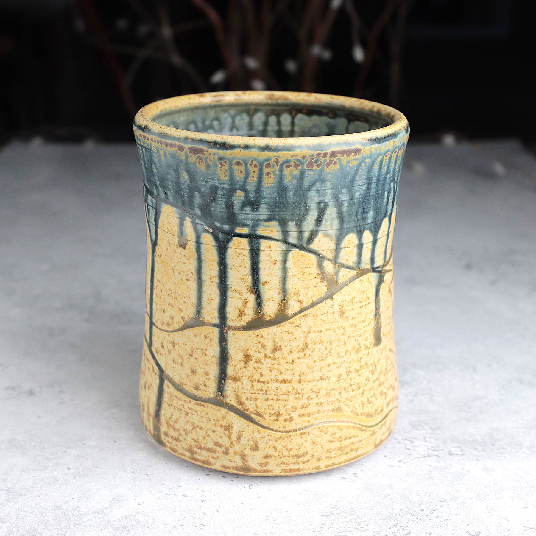 Large Utensil Holder in Yellow Blue Ash