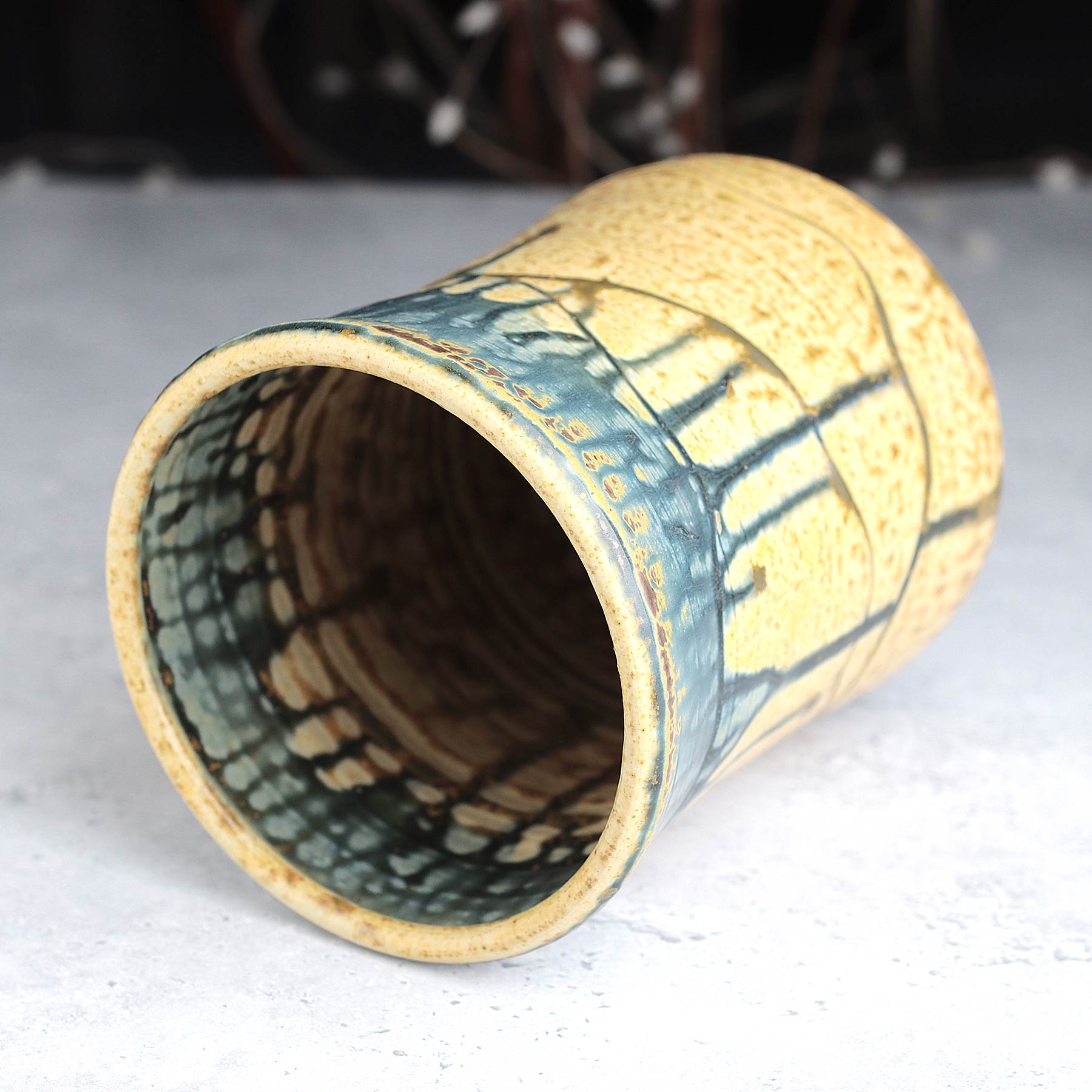 Large Utensil Holder in Yellow Blue Ash