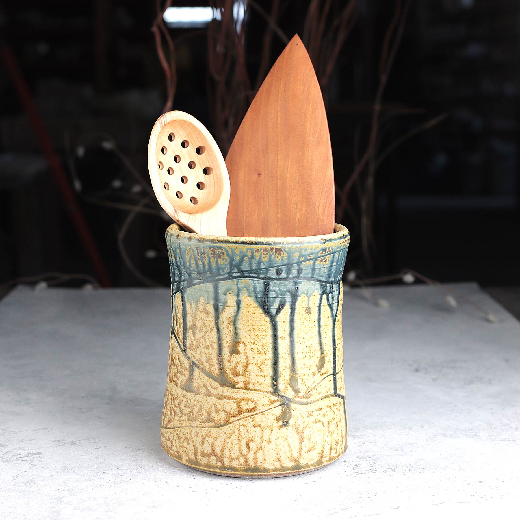 Large Utensil Holder in Yellow Blue Ash