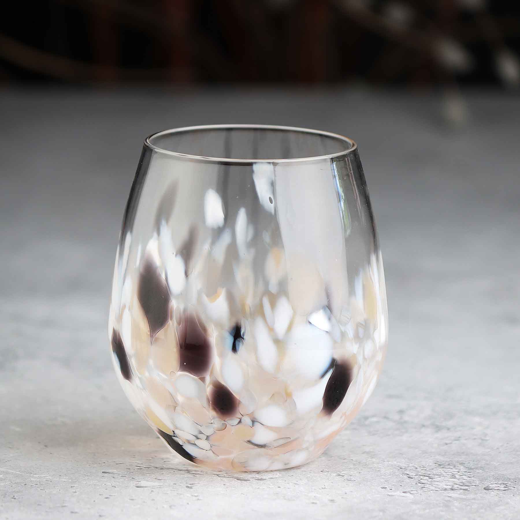 Stemless Wine Glass in Mottled Whites