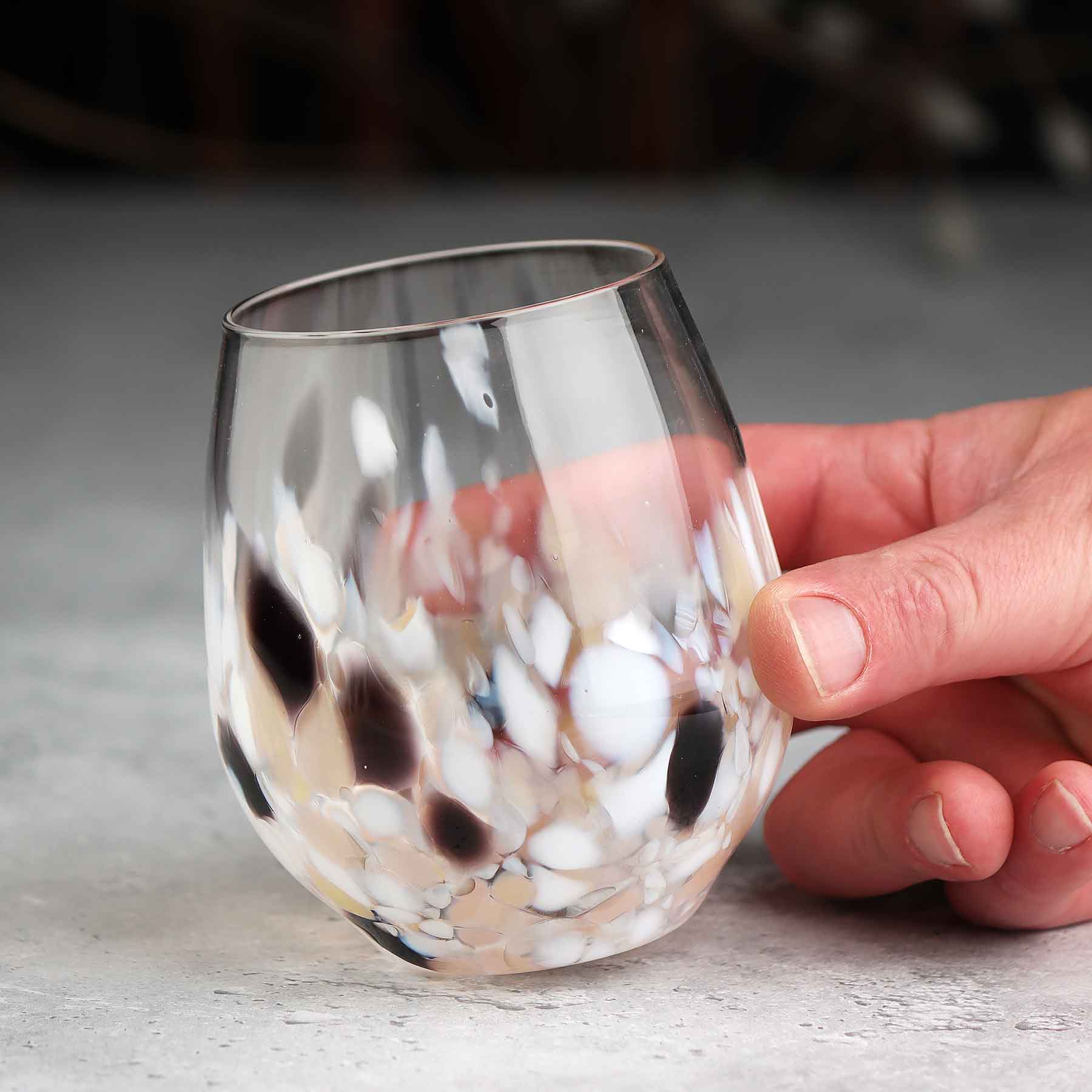Stemless Wine Glass in Mottled Whites