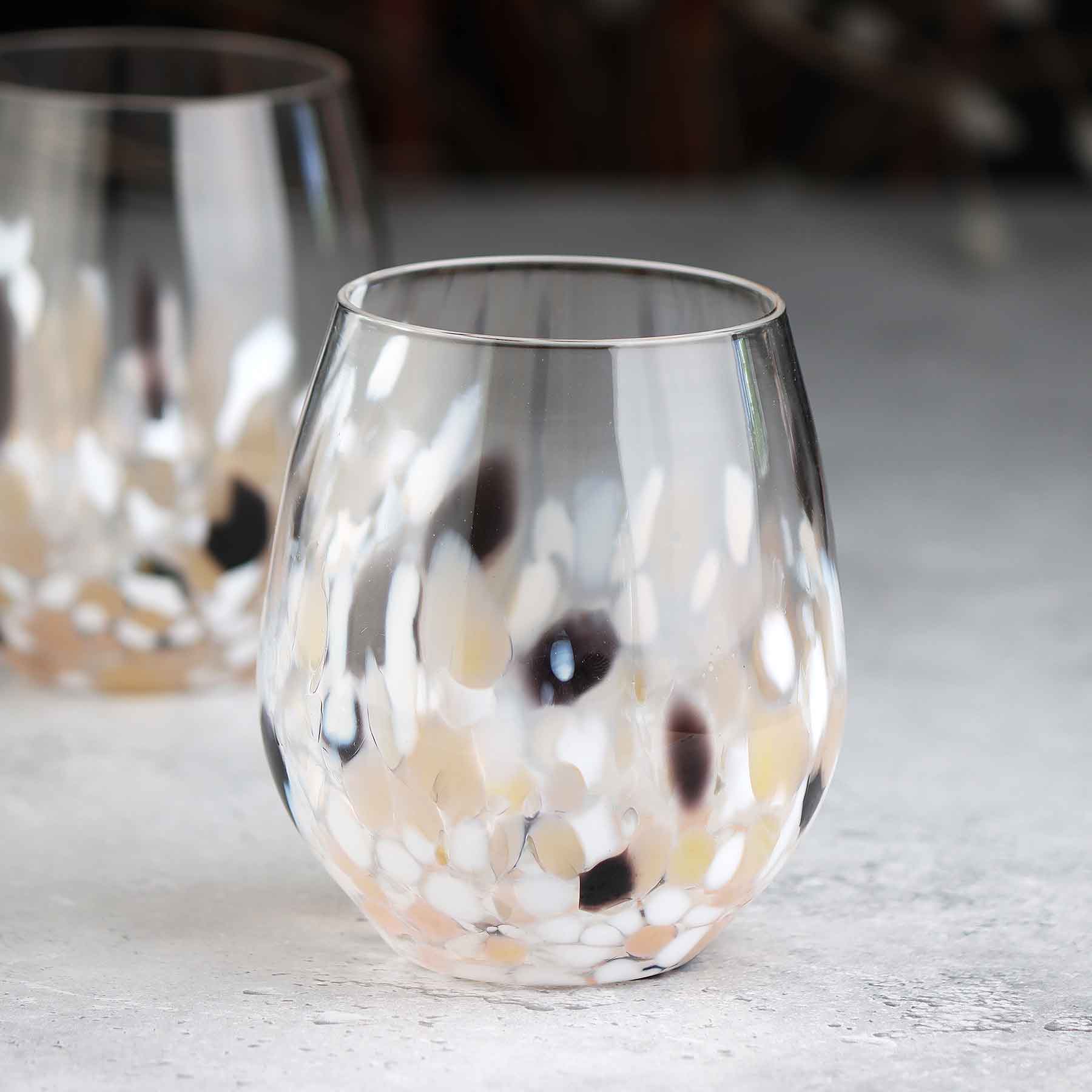 Stemless Wine Glass in Mottled Whites