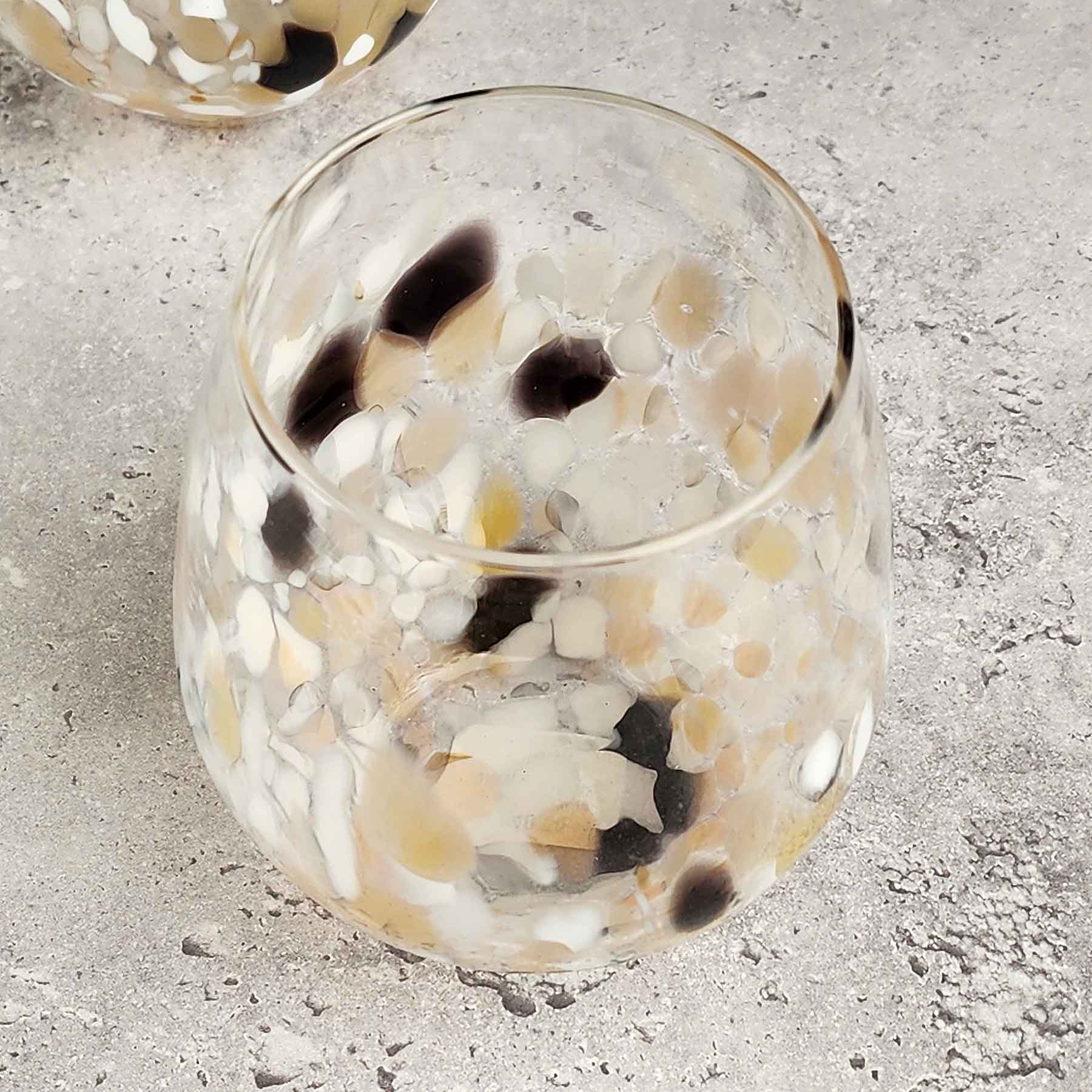 Stemless Wine Glass in Mottled Whites